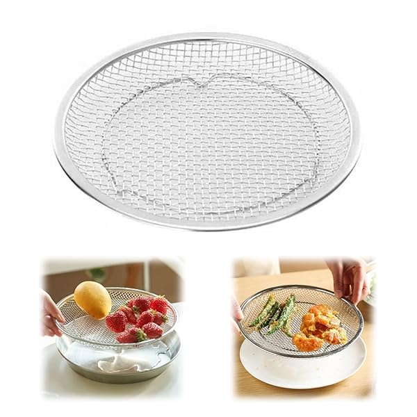 ざる 水切り 平ザル 浅型 油切り 盆ざる 丸型浅ザル ステンレス 調理器具 野菜の水切り 揚げ物 油切れが早い 脚付き 平ざる キッチン用品 (19.6cm)
