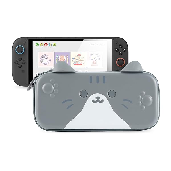 Switch2 switch2ケース スイッチ 2025有機ELモテル対応 スイッチ収納ボックス スイッチバッグ joy con イヤホン小物入れ 防水防汚 耐衝撃 全面保護 旅行用 誕生日プレゼント -猫の耳 (Switch2-グレー)
