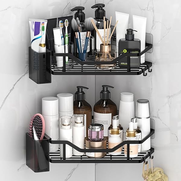浴室用ラック シャワーラック 強力粘着固定 大容量 お風呂 収納 浴室 洗面所 バスルーム 2段 ブラック 幅34x奥行21x高7CM
