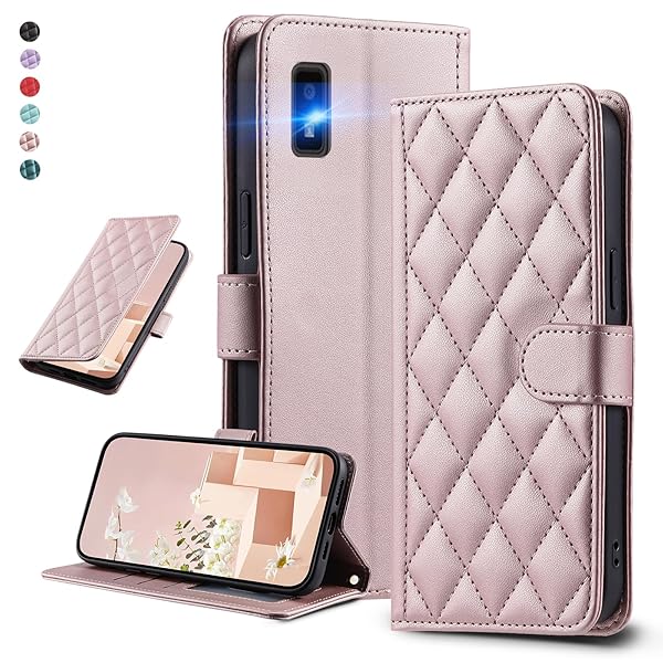 UnivoColors SHARP AQUOS wish3 (SH-53D/A302SH) キルティングレザー調 手帳型ケース エレガント 高質PU マグネット開閉式 カード収納機能 スタンド機能 液晶全面保護 レンズ保護 ストラップ付属(ゴールドピ