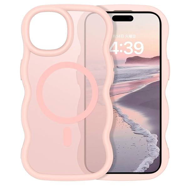 iPhone14Plus iPhone15Plus ケース MagSafe対応 ウェーブ 半透明 いphone 14Plus 15Plus 可愛い マグセフ ケース うねうね 韓国 クリア 耐衝撃 指紋防止 スマホケース iPhone14Plus/1