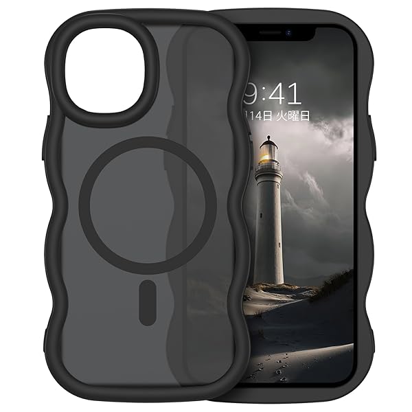 iPhone14Plus iPhone15Plus ケース MagSafe対応 ウェーブ 半透明 いphone 14Plus 15Plus 可愛い マグセフ ケース うねうね 韓国 クリア 耐衝撃 指紋防止 スマホケース iPhone14Plus/1