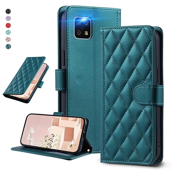 UnivoColors SHARP AQUOS Sense6 (SHG09/A201SH) キルティングレザー調 手帳型ケース エレガント 高質PU マグネット開閉式 カード収納機能 スタンド機能 液晶全面保護 レンズ保護 ストラップ付属(グリーン)