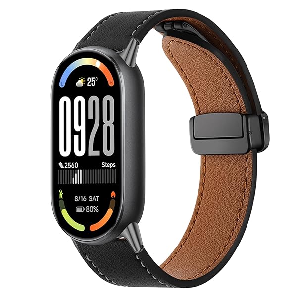 乐天商城 - レザーバンド Xiaomi Smart Band 10/9/8 対応 交換バンド 磁気 バックル付き 高級 装着簡単 本革 替えベルト ビジネススタイル ストラップ 交換ベルト コンパチブル Xiaomi Mi Band 10/9/8 (ブラック)