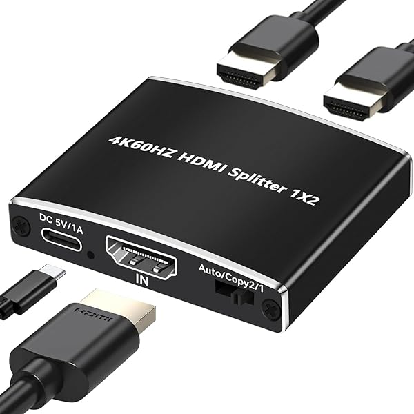 HDMI 2.0b分配器 1入力2出力 4K@60Hz HDMスプリッター 2画面同時出力 3D映像 HDCP 2.2解除 オーディオ同期 複数出力 RGB/HDR10 +/3D対応 PS5/B0X/fire tv stick/HDTV/DVD/PC