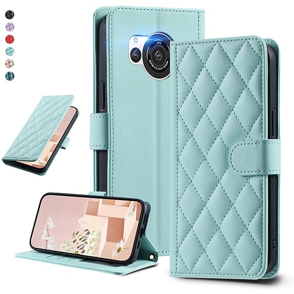 UnivoColors SHARP AQUOS R8 SH-52D キルティングレザー調 手帳型ケース エレガント 高質PU マグネット開閉式 カード収納機能 スタンド機能 液晶全面保護 レンズ保護 ストラップ付属(ミントグリーン)