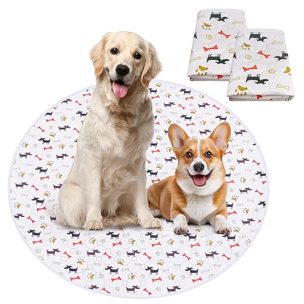 洗える ペットシーツ 丸型 猫 犬用 2枚セット(直径90cm) 骨柄 滑り止め 防水 ペットシーツ 八角