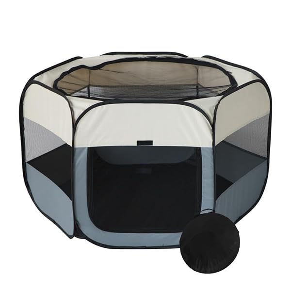 六角形 折りたたみ式 ペットサークル 組み立て不要 キャリーバッグ付き 猫 犬用 ケージ メッ