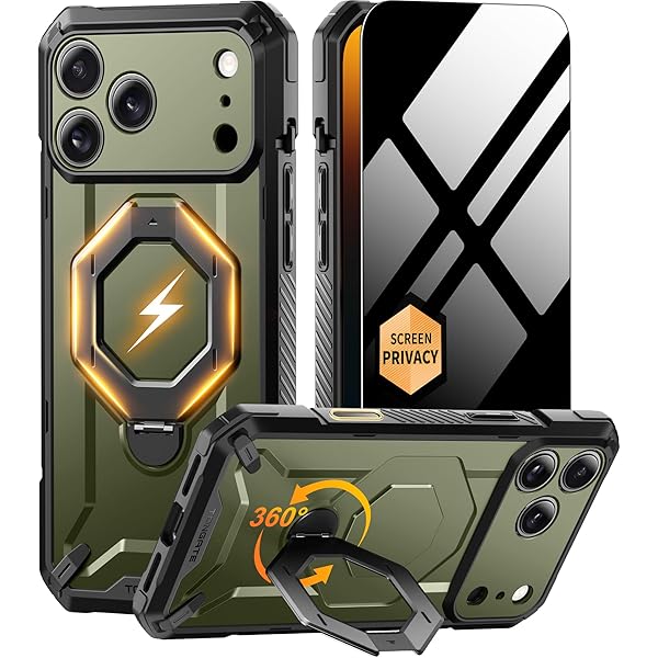 iPhone 17 Pro Maxケース用360°回転マグネットスタンド、[MagSafe対応] [軍用規格落下保護] プライバ