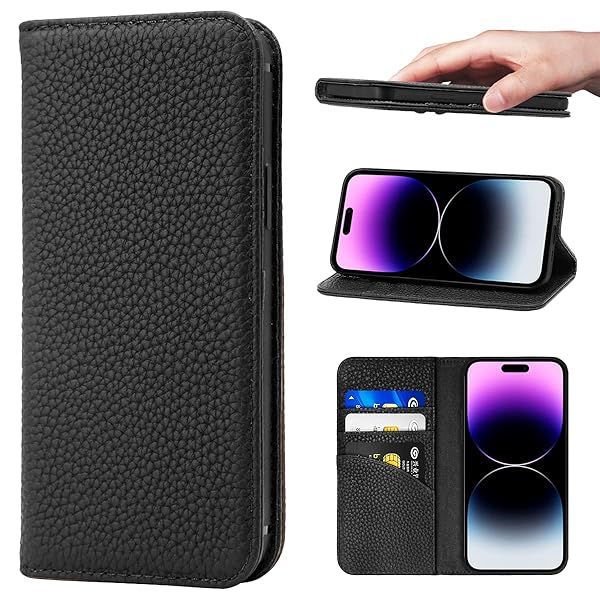 For 適用する iPhone 14 Pro Max ケース 手帳型 カバー 本革 耐衝撃 保護 ケース ...