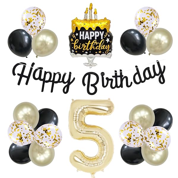 5歳 誕生日 バルーン 風船 セット 大きい 40inch ライト ゴールド 数字 バルーン 5 付け 約100cm