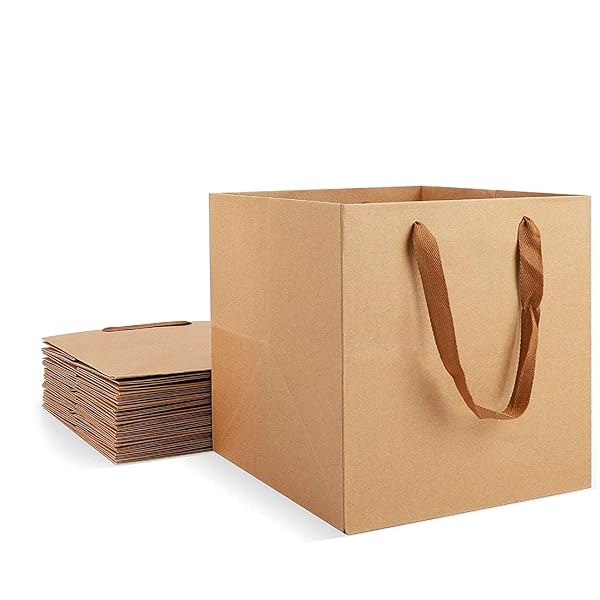 乐天商城 - 四角い紙袋、厚手のギフトバッグ15点セット25×25×25CM、無地プレゼントギフトバッグあらゆる
