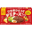 (商品説明) ひき肉ひとつでつくるデミチーズライス。 材料はひき肉ひとつだけ！フライパンで調理時間は7分。時短性と簡便性を兼ね備えたルウです。香味野菜の旨みたっぷりのデミグラスソースにチェダーチーズが香る、家族みんなで楽しめる濃厚な味わいです。 (原材料） パーム油・なたね油混合油脂（国内製造）、小麦粉、砂糖、食塩、でん粉、たんぱく質濃縮ホエイパウダー、オニオンパウダー、ビーフブイヨン、トマトパウダー、チーズパウダー、香辛料、野菜ブイヨンパウダー、デキストリン、ミルクパウダー、チーズフード、酵母エキスパウダー／着色料（カラメル色素、カロテン）、調味料（アミノ酸等）、増粘剤（アルギン酸エステル）、酸味料、香料、（一部に小麦・乳成分・牛肉・大豆・鶏肉・豚肉を含む） (栄養成分） 1皿分（ルウ21.5g）あたり エネルギー110kcal・たんぱく質1.5g・脂質7g(飽和脂肪酸4g）・炭水化物10.4g(糖質9.9g・食物繊維0.5g)・食塩相当量2g (アレルギー) 小麦、乳成分、牛肉、大豆、鶏肉、豚肉 ※リニューアルに伴い、パッケージ・内容等を予告なく変更する場合がございます。予めご了承くださいませ。