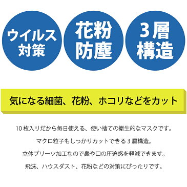 【在庫あり】 【3〜5営業日発送】マスク (10枚1セット) 【※クーポン使用不可※】マスク 10枚 プリーツ プリーツマスク レギュラーサイズ 大人用 使い捨てマスク 立体3層不織布 ノーズワイヤー 使いすて 青色 使い捨て 不織布 ます 小顔 防塵 花粉 飛沫感染 対策