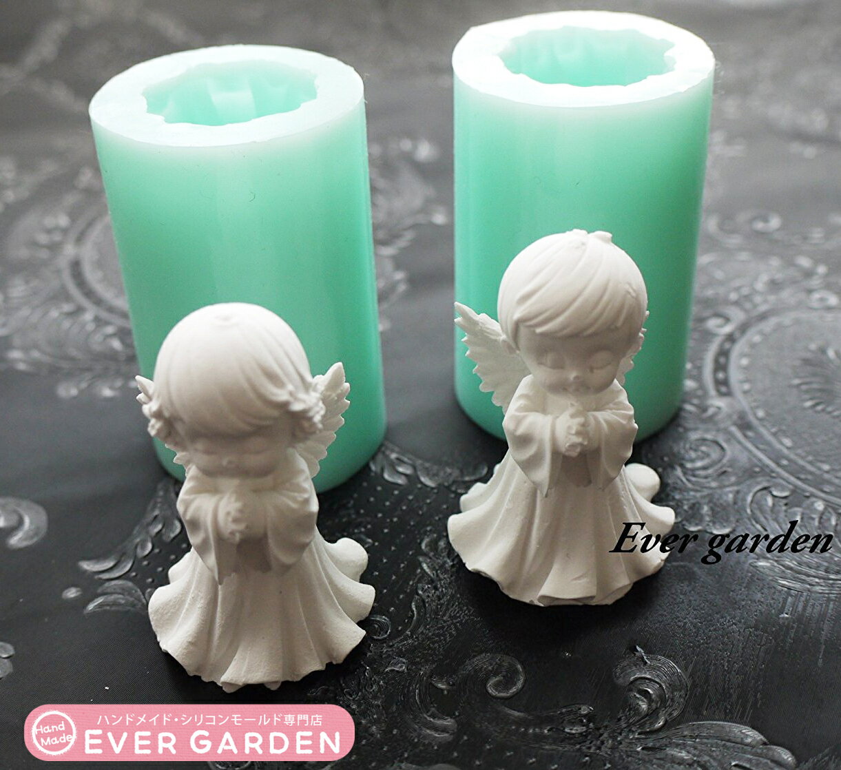 天使 ペア シリコンモールド / アロマハイストーン 石膏 / 手作り 石鹸 / レジン / 樹脂 粘土 / 型 抜き型 エンジェル アロマワックスバー ローソク 土台 手芸 オルゴナイト 型 シリコン 型