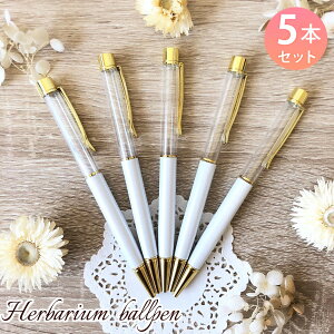 ハーバリウムボールペン 手作り キット 本体のみ 5本セット 中栓改良タイプ ゴールド ハンドメイド オリジナル ペン ハーバリウム レジン 白 ホワイト
