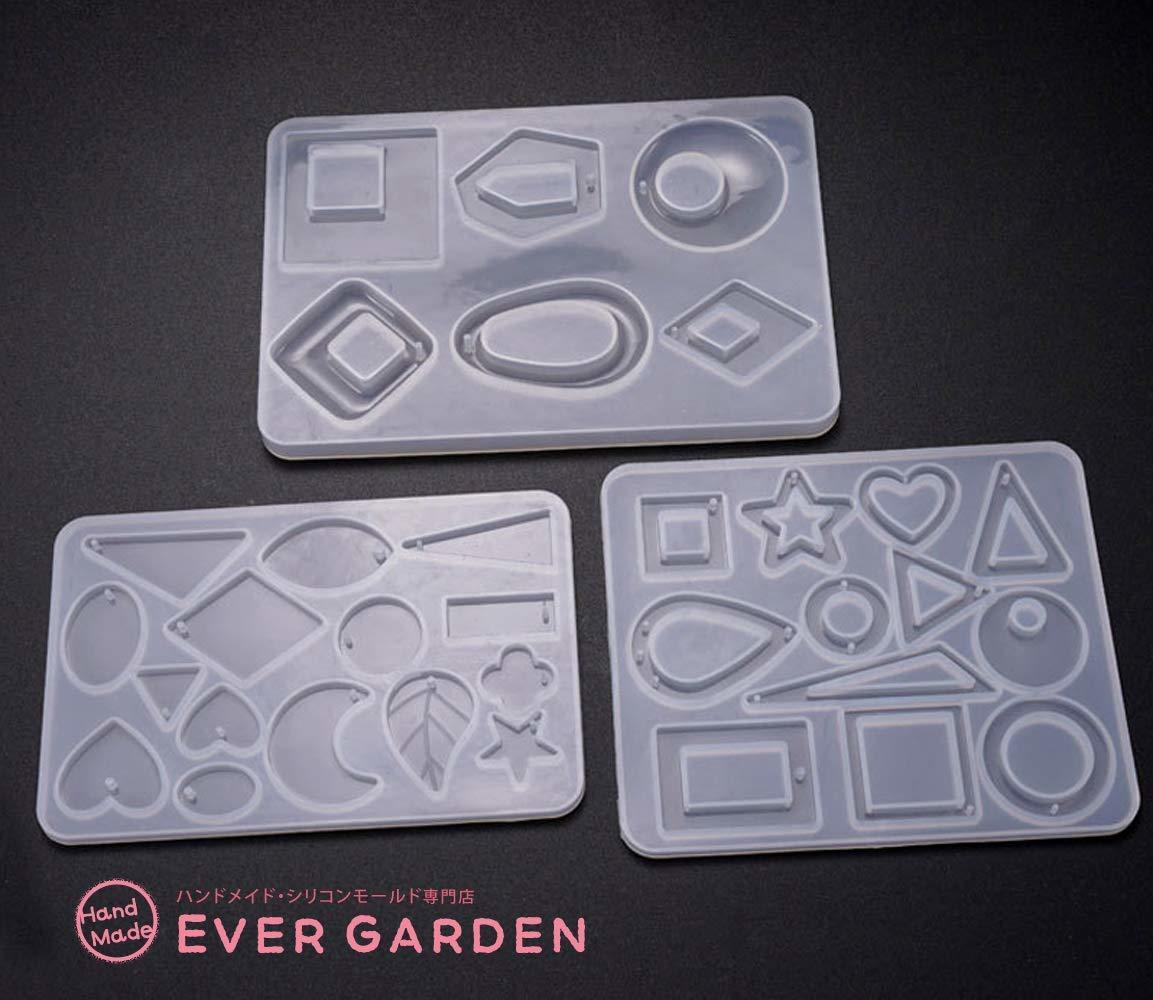 シリコンモールド レジン 3個セット レジン シリコンモールド UVレジン オルゴナイト エポキシ樹脂 樹脂粘土 型 抜き型 キット 道具 穴あき ハート 星 丸 しずく 楕円 四角 三角格安通販　バレンタイン　人気　ランキング