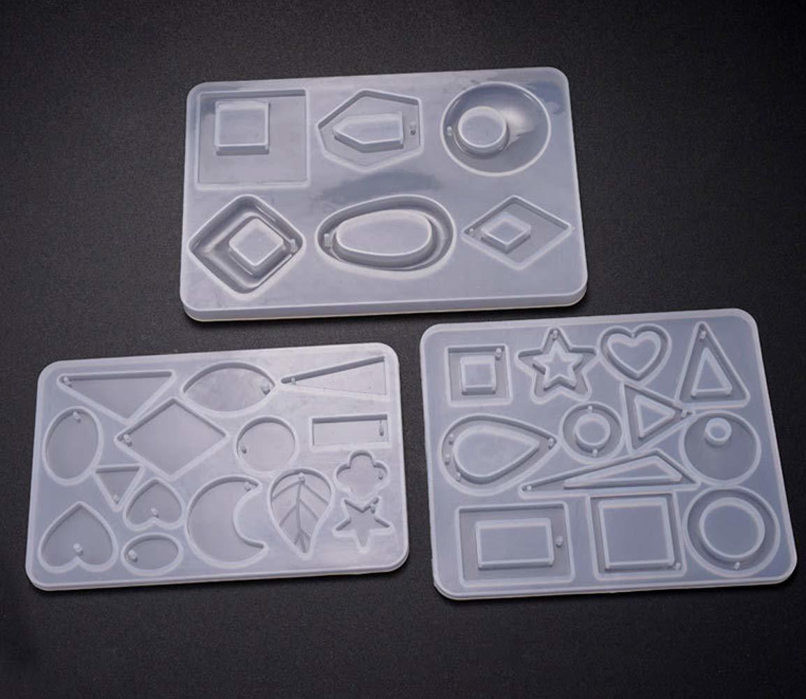 シリコンモールド レジン 3個セット レジン シリコンモールド UVレジン オルゴナイト エポキシ樹脂 樹脂粘土 型 抜き型 キット 道具 穴あき ハート 星 丸 しずく 楕円 四角 三角格安通販　バレンタイン　人気　ランキング