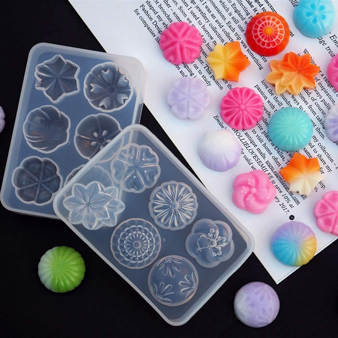 シリコンモールド 和菓子形 花 葉 シリコン モールド レジン UVレジン エポキシ樹脂 アロマストーン 手作り 石鹸 キャンドル 樹脂 粘土 オルゴナイト 型 抜き型 12種類 菱形 星 蝶 扇子 花