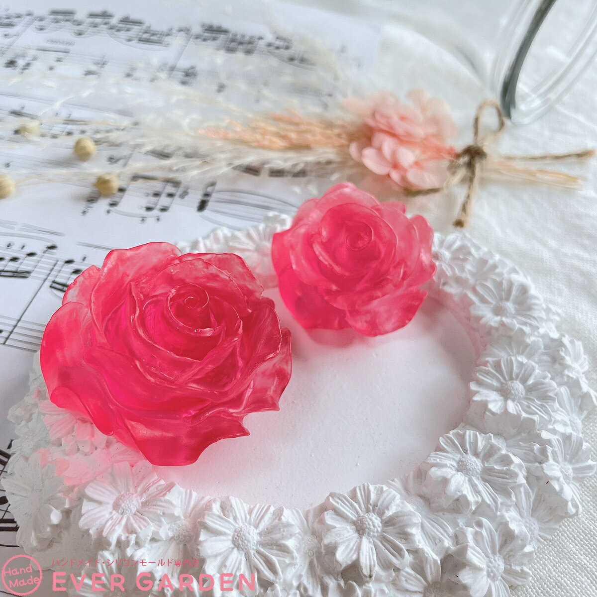 【花びらが綺麗】バラ 薔薇 立体 大小 2個セット シリコンモールド レジン アロマ...