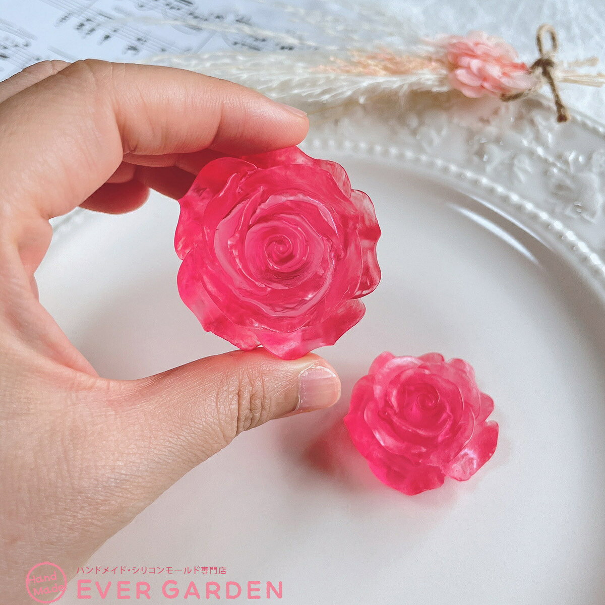 【花びらが綺麗】バラ 薔薇 立体 大小 2個セット シリコンモールド レジン アロマ...