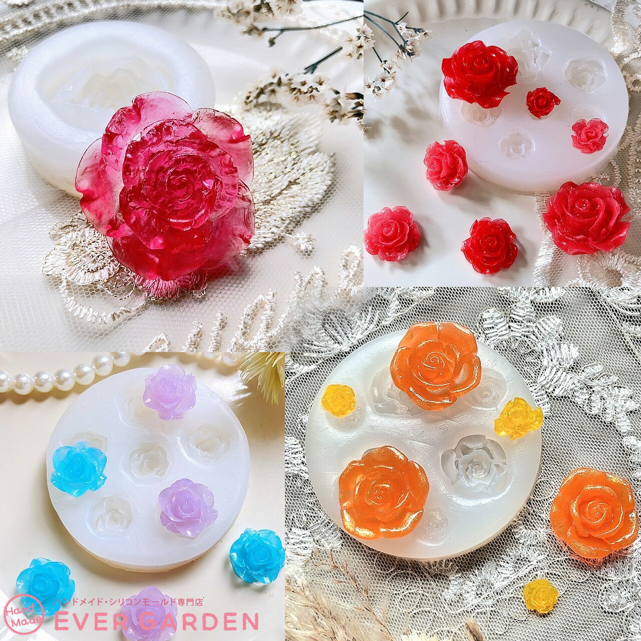 バラ 立体【6個セット】薔薇 シリコンモールド レジン アクセサリー パーツ イヤリ...