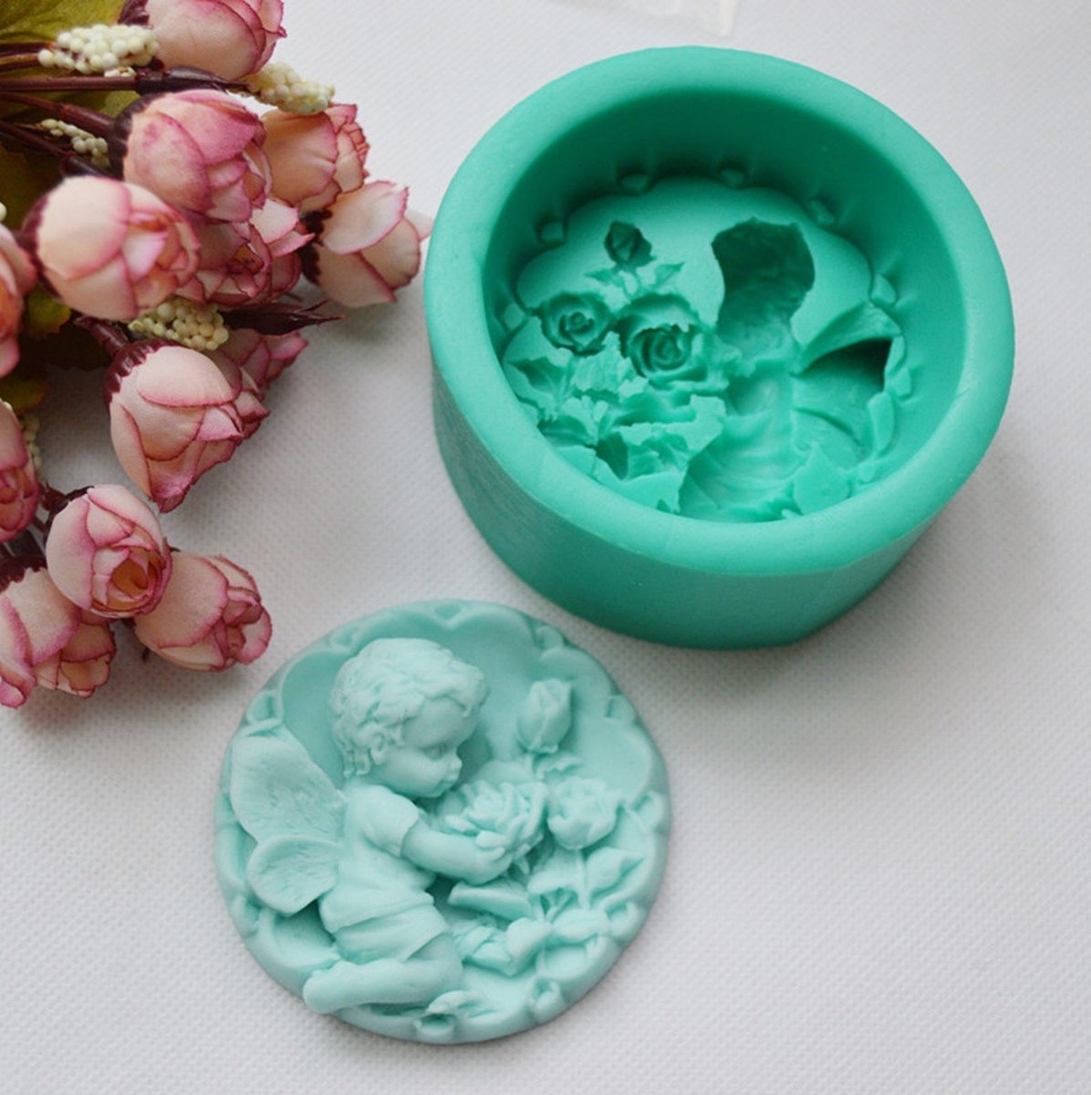 薔薇を抱く天使 エンジェル シリコンモールド レジン かわいい モールド バラ 雑貨 レジンクラフト デコ パーツ オルゴナイト 型 シリコン 型 レジン パーツ 枠 型 セット モールド 空枠 シリコン型格安通販　バレンタイン　人気　ランキング