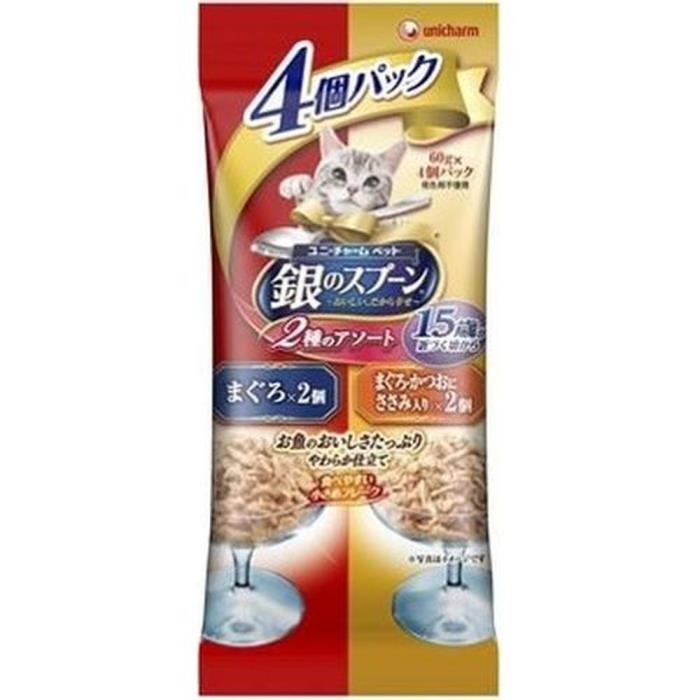 Rakuten - 銀のスプーンパウチ15歳頃からまぐろ・かつおにささみ入り　60g×4個