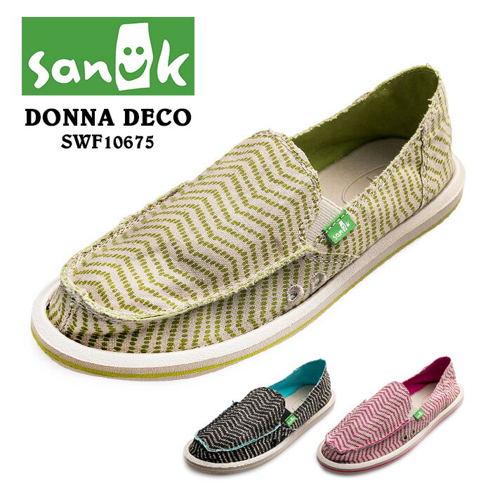 【楽天スーパーSALE 5％OFFクーポン】 スリッポン レディース SANUK サヌーク DONNA DECO ドナデコ SIDEWALK SURFERS SWF10675 シューズ スリップオン おしゃれ 夏 高反発 ぺたんこ フラット 抗菌EVA プリント キャンバス 楽天 送料無料