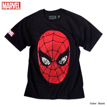 マーベル Tシャツ 半袖 スパイダーマン プリント キャラクター MARVEL アメコミ tシャツ グッズ メンズ キャラクター 黒 ブラック アベンジャーズ