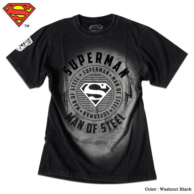 スーパーマン Tシャツ メンズ SUPERMAN アメコミ DCコミックス ブラック ウォッシュ ビンテージ マーク グッズ