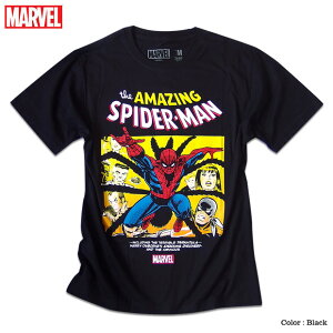 スパイダーマン マーベル Tシャツ 半袖 プリント キャラクター MARVEL アメコミ tシャツ グッズ メンズ キャラクター 黒 ブラック アベンジャーズ