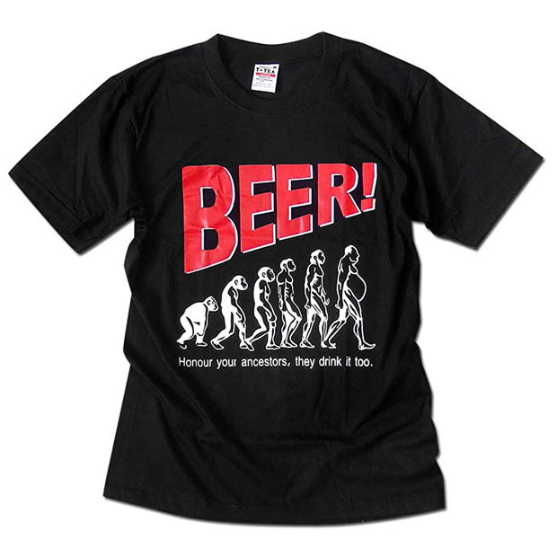 Tシャツ 半袖 おもしろTシャツ BEER ビール 人類の進化 ネタT ペアルック 誕生日プレゼント ブラック ユニセックス パロディ ユーモア ユニセックス ギャグT 景品 ギフト チームTシャツ 家族Tシャツ