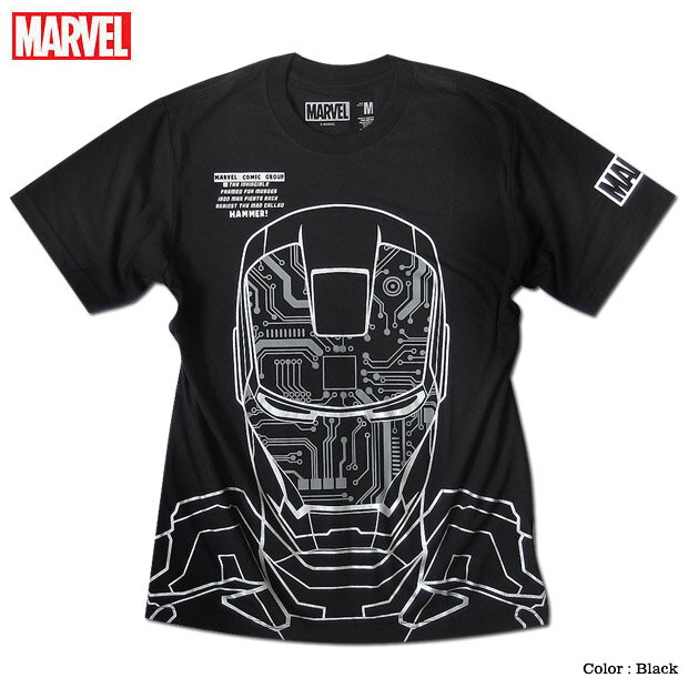 【ネコポス便で送料無料】MARVEL アイアンマン マーベル Tシャツ メンズ 半袖 レディース プリント キャラクター トニー スターク アメコミ tシャツ グッズ ペアルック アベンジャーズ 誕生日プレゼント ブラック