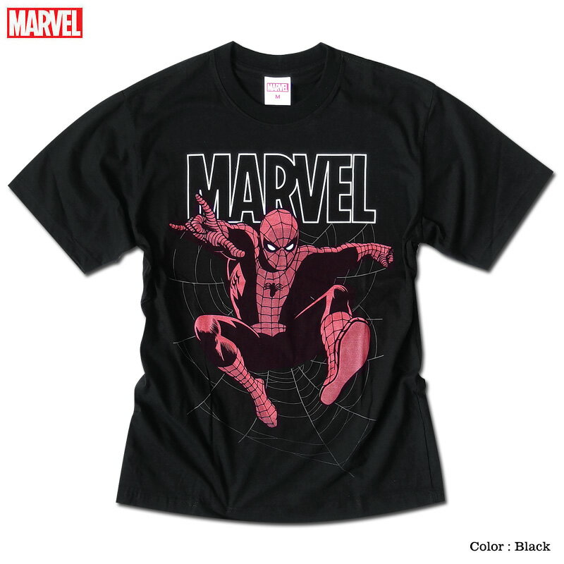 正規品【クロネコゆうパケット便で送料無料】 マーベル Tシャツ MARVEL メンズ スパイダーマン tシャツ レディース キャラクター プリント 半袖 アメコミ アベンジャーズ Avengers ヒーロー グッズ ブラック ペアルック ダンス ストリート ユニセックス プレゼント ギフト