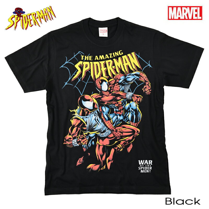 正規品【クロネコゆうパケット便で送料無料】マーベル Tシャツ MARVEL メンズ スパイダーマン tシャツ レディース キャラクター 半袖 アメコミ アベンジャーズ Avengers ヒーロー グッズ 黒 ブラック ペアルック ダンス ストリート ユニセックス 誕生日プレゼント ギフト