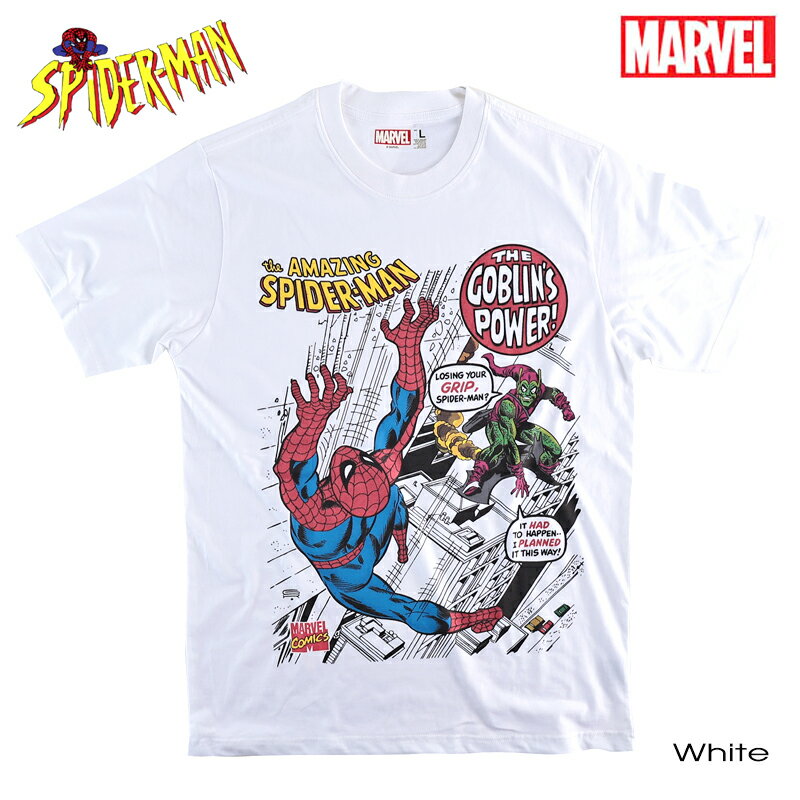 【クロネコゆうパケット便で送料無料 】SPIDERMAN マーベル Tシャツ スパイダーマン メンズ MARVEL レディース 半袖 プリント GOBLIN ゴブリン アベンジャーズ アメコミ tシャツ アイアンマン VENOM コミック キャラクターグッズ ダンス ホワイト 誕生日プレゼント ギフト