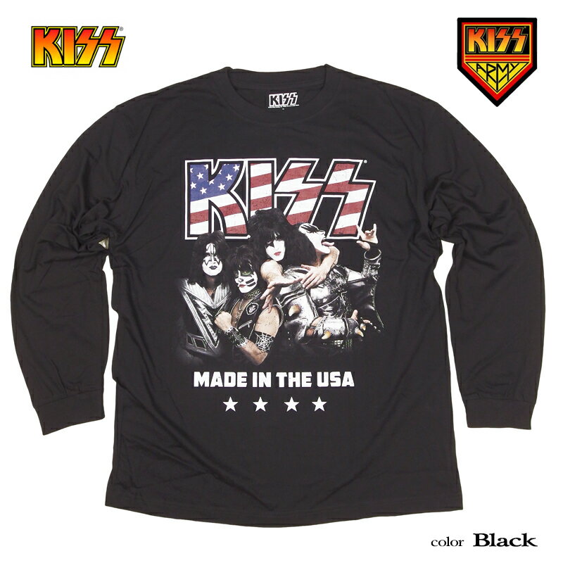 KISS ロンT kiss バンドT 長袖 Tシャツ リブ付き メンズ キッス バンT レディース 星条旗 バンド ロック ロゴ フェス ジーンシモンズ ポールスタンレ キャラクター グッズ ROCK ダンス ブラック ペアルック 誕生日プレゼント ギフト 海外インポート商品【メール便送料無料】