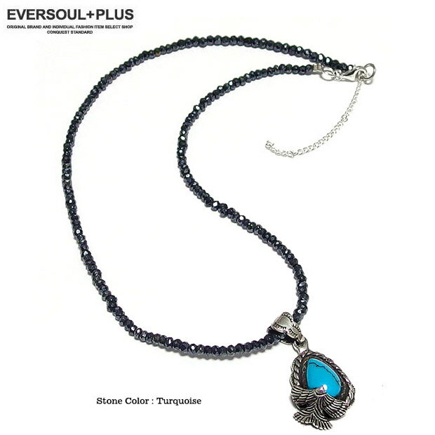 ネックレス メンズ（10000円程度） EVERSOUL ブラックスピネル ネックレス メンズ 天然石 ストーン チャーム アクセサリー シルバー925 トップ ターコイズ ハウライト タイガーアイ