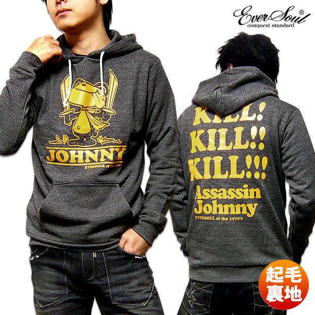 パーカー メンズ EVERSOUL プルオーバー フーディー 裏起毛 春 秋 可愛い 殺し屋ジョニー キャラクター パロディ プリント メンズファッション 原宿...