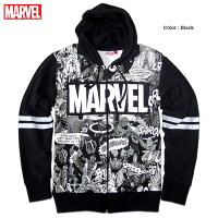 マーベル MARVEL ジップパーカー メンズ 裏起毛 パーカー 厚手 総柄 プリント イラスト ボックスロゴ アメコミ グッズ 大きいサイズ ジップアップ