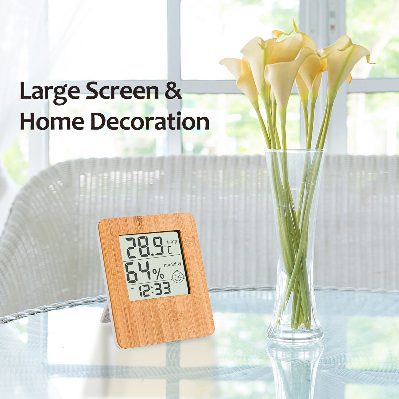 温湿度計 デジタル 温度計 湿度計 大画面 コンパクト 竹製 B09ZVKGRDF
