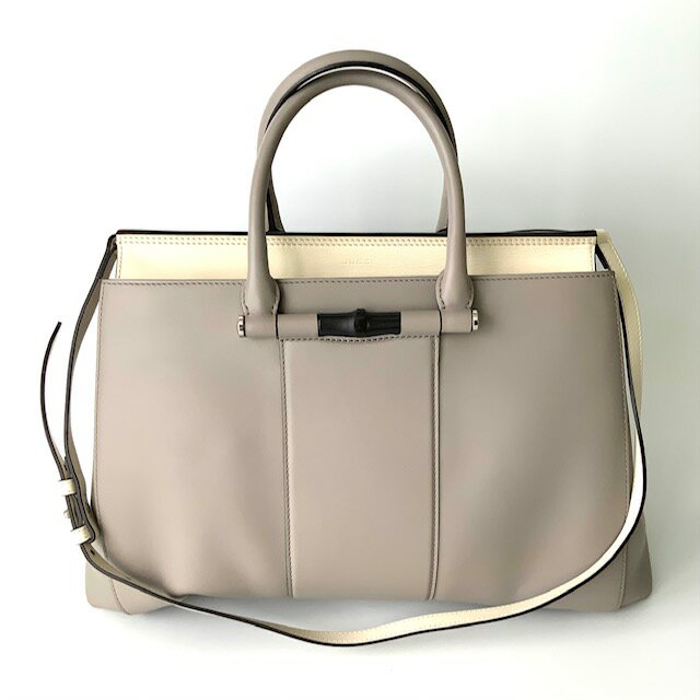 【中古】GUCCI グッチ バンブー 370815 2way ハンドバッグ グレージュ