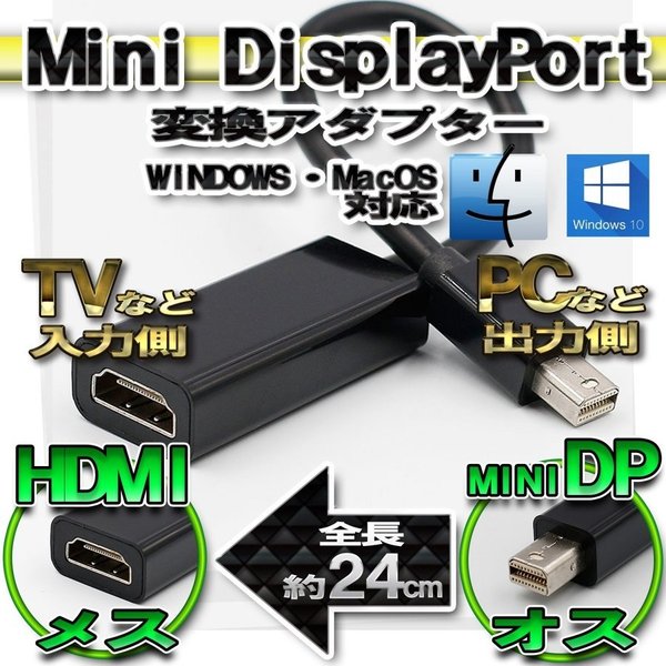 mini DP to HDMI 変換アダプター ミニディスプレイポート【ブラック】簡単変換