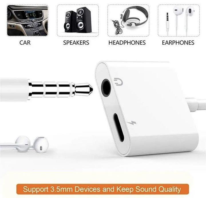 【 DAC内 蔵型タイプ 】2in1 USB Type C → 3.5mm イヤホン ＋TYPE-C端子 充電 ＆ 変換 ケーブル 充電しならが 音楽が聴ける 12cm ホワイト