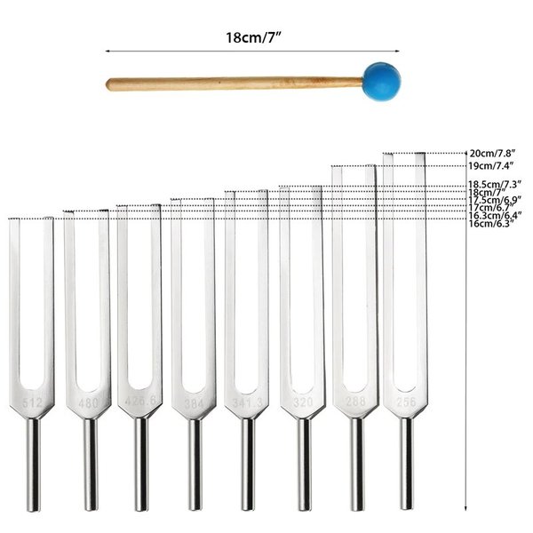 音叉 おんさ チューナー 8本セット「512Hz 480Hz 426.6Hz 384Hz 341.3Hz 320Hz 288Hz 256Hz」 チューナー ヒーリング 癒し 瞑想 リラックス