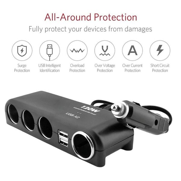 【お得の10個セット】【シガーライター対応】 6in1 120wトラック 24v12v対応 増設 シガーソケット 4連＋USB2ポート