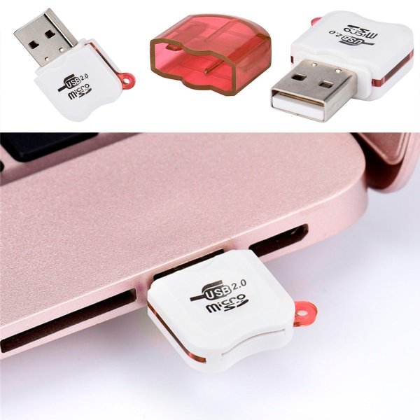 USB 2.0 対応 マイクロ フラッシュ メモリー カード リーダー アダプター パープル...