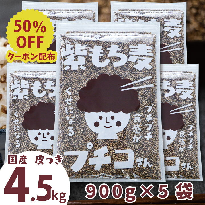 ＼半額クーポン／ 国産 皮つき 紫 もち麦 プチコさん 4.5kg （900g5袋） ダイシモチ アントシアニン 腸内環境 食物繊維 送料無料 【RSL】【ss50off】