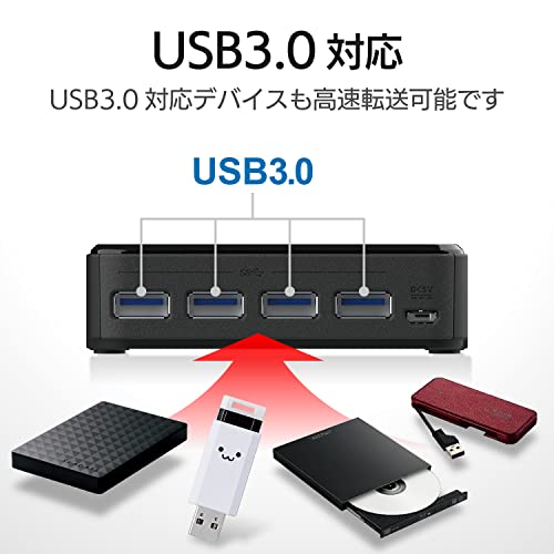 エブリデイ・ダイレクトのエレコム USB切替器 PC→4ポート USB3.0→4ポート 手元スイッチ ブラック U3SW-T4｜アングル3